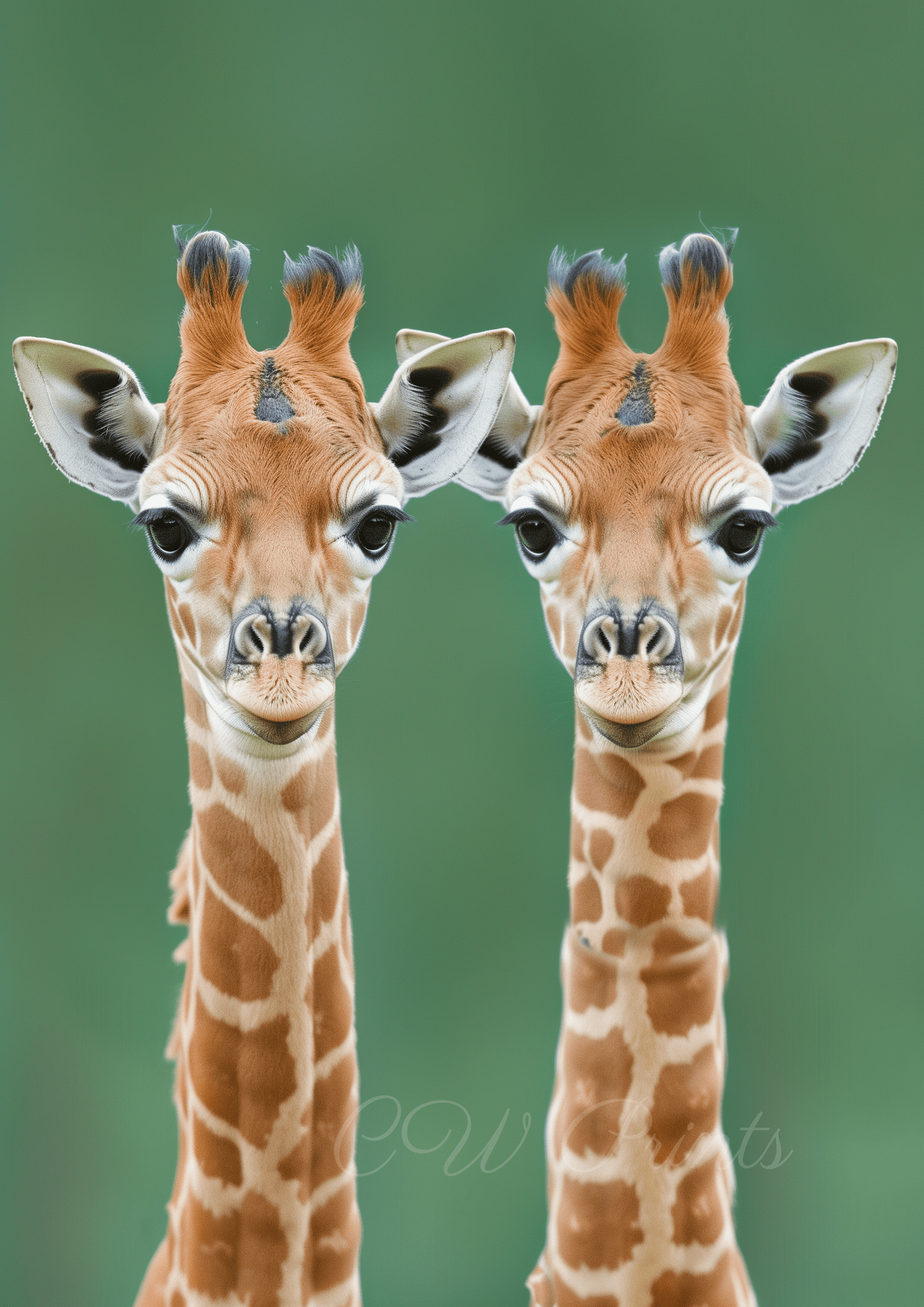 Twin Giraffes Green - Nursery print