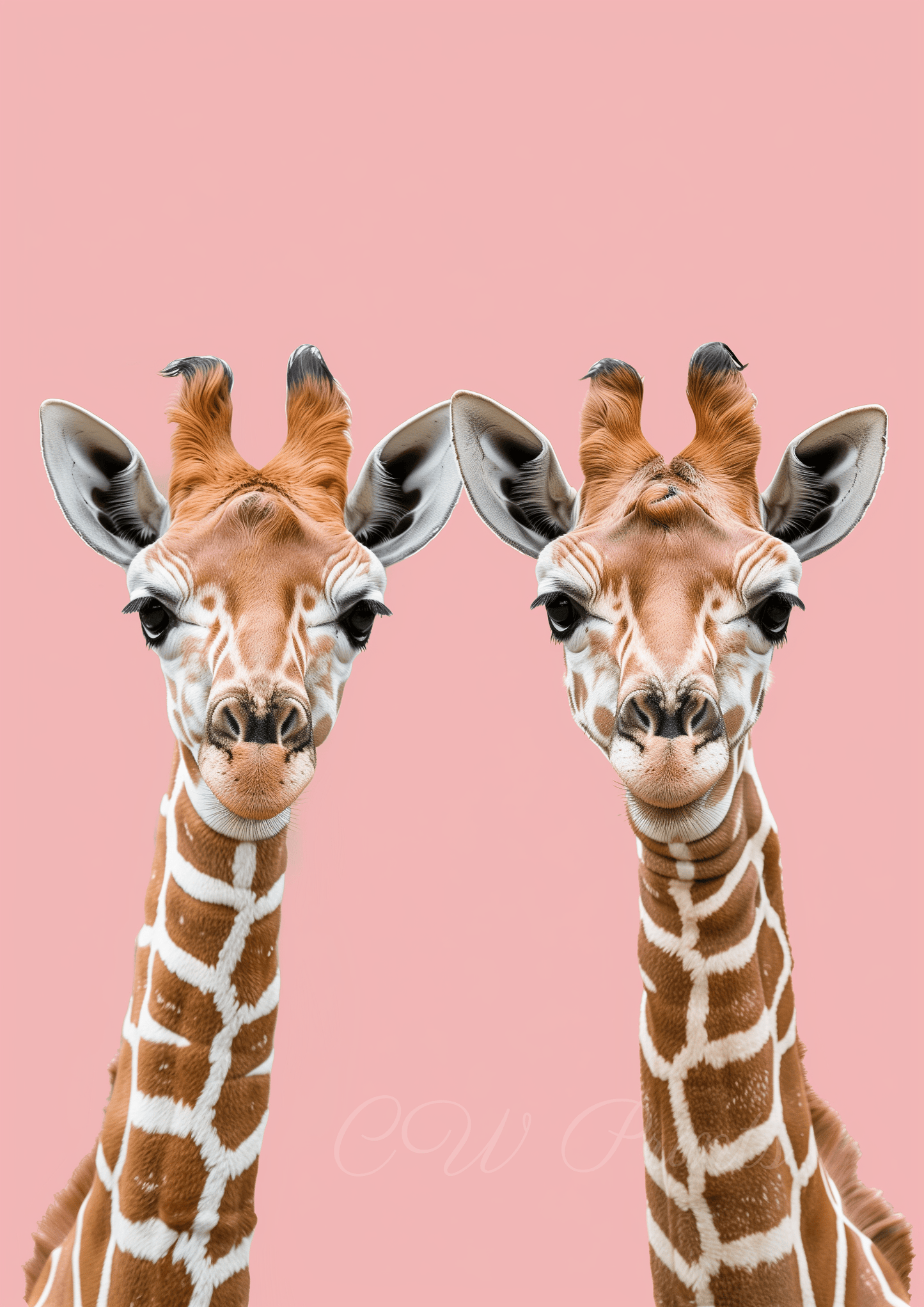 Twin giraffes Pink - Nursery print