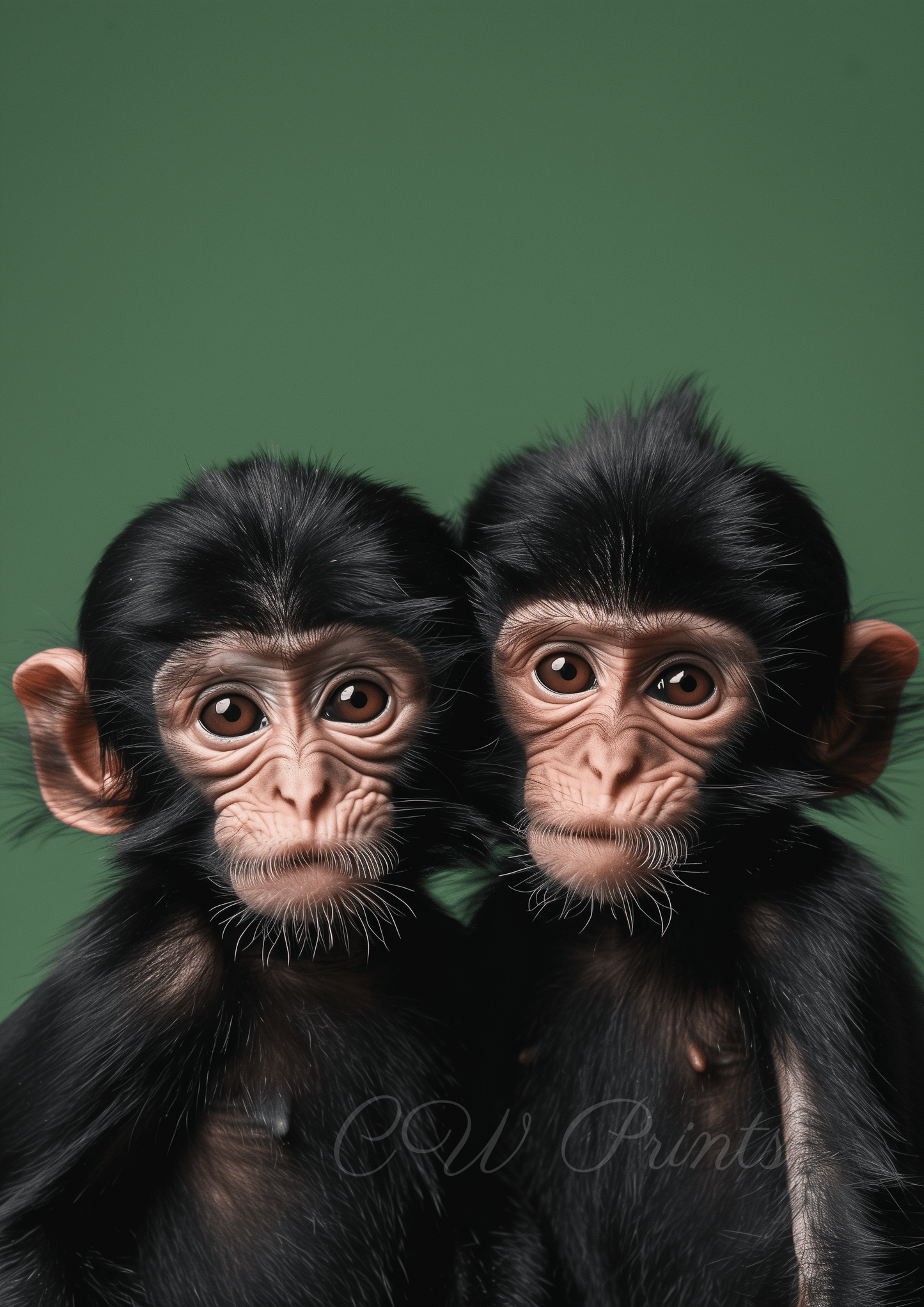 Twin Chimp Green - Nursery print