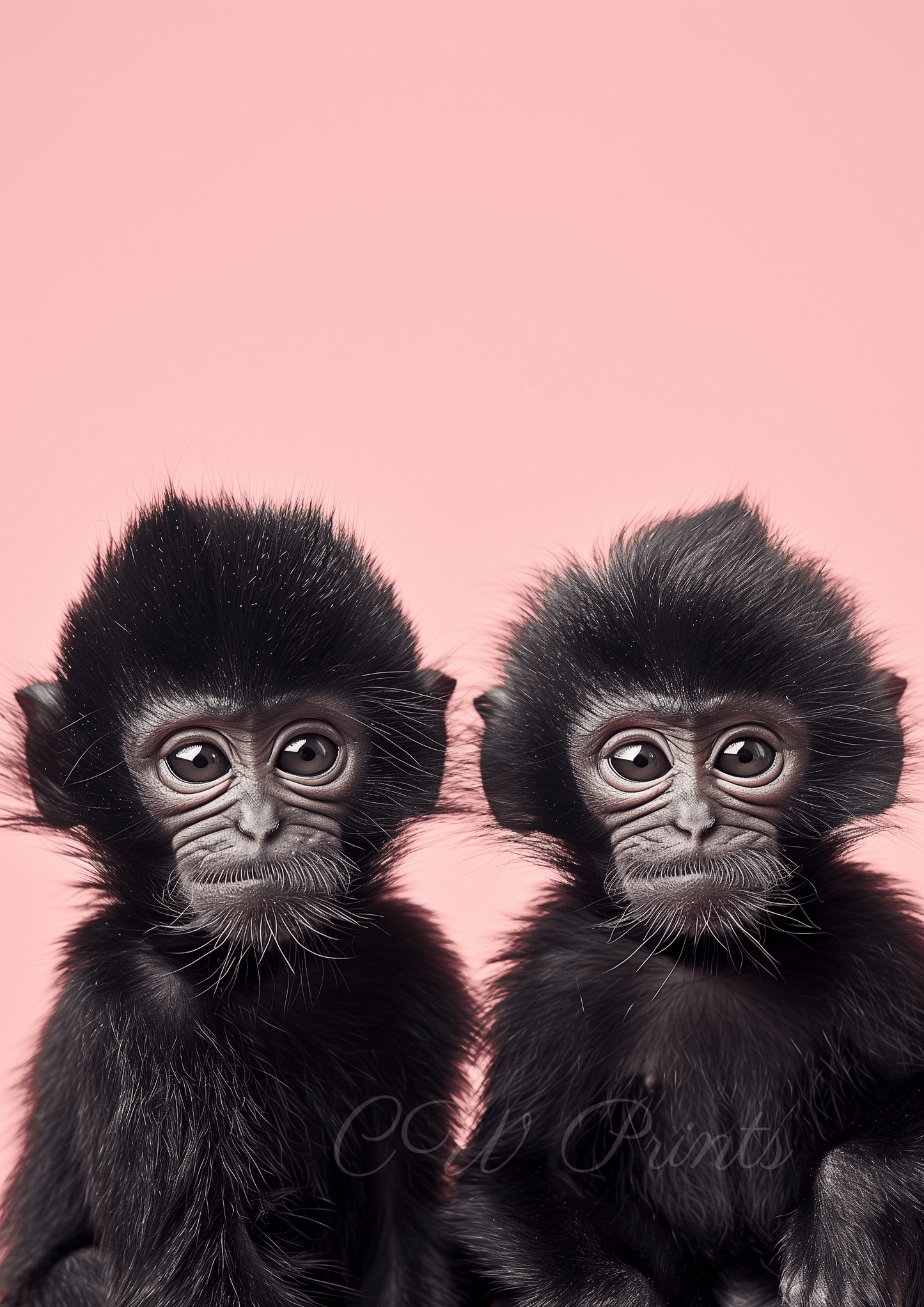 Twin Monkeys Pink - Nursery print