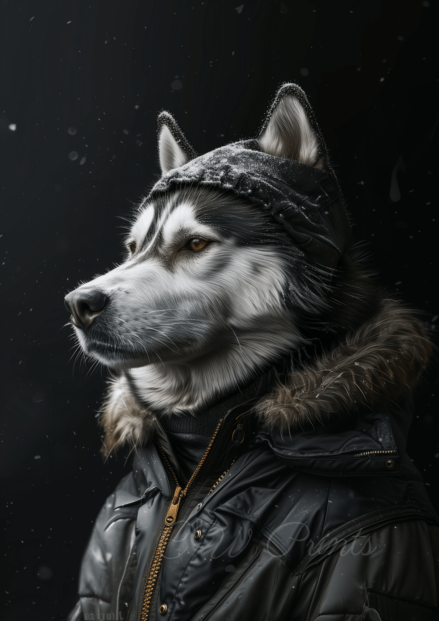 Husky in a Snow Jacket
