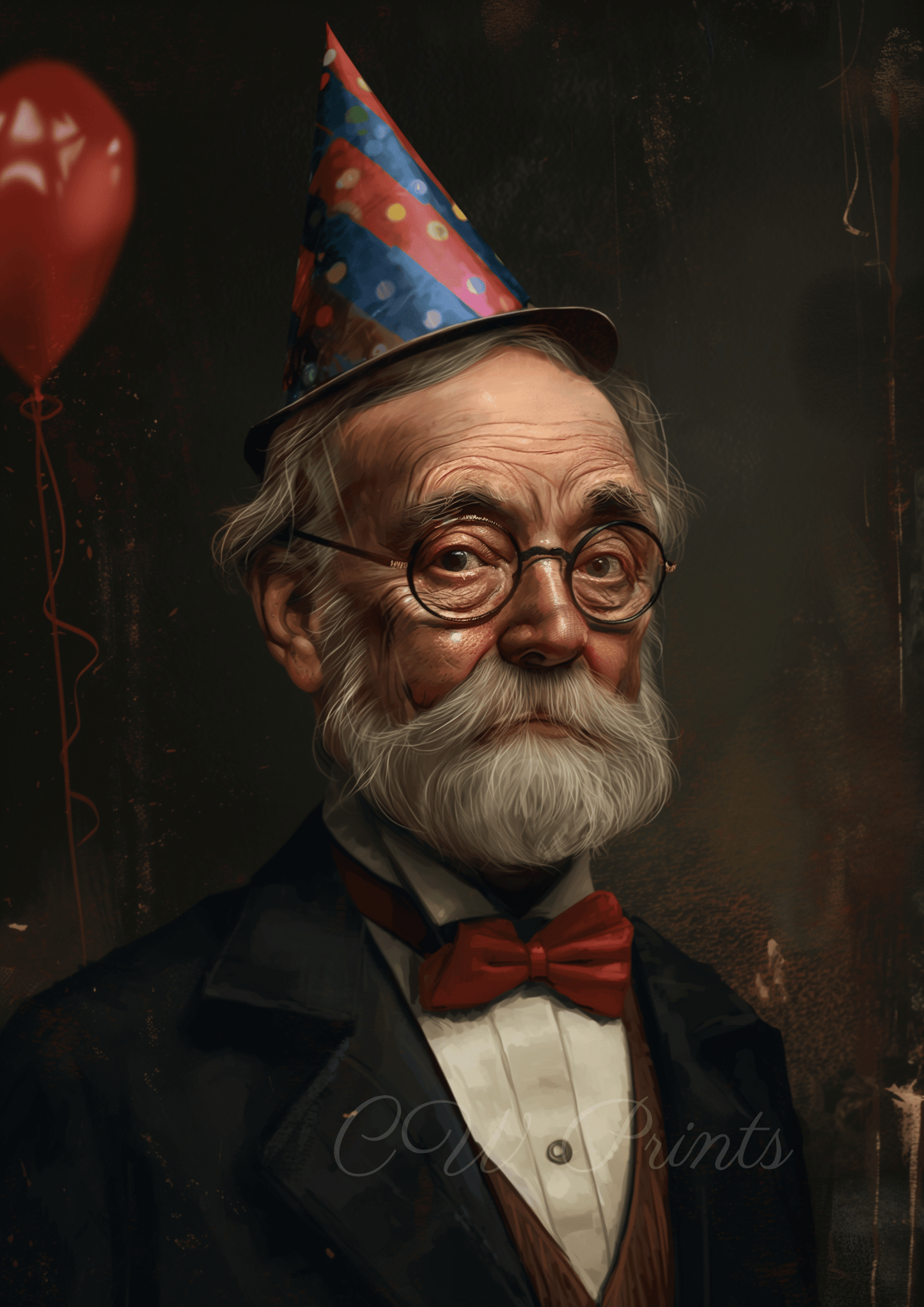 18th Century Baron portrait with Party Hat print