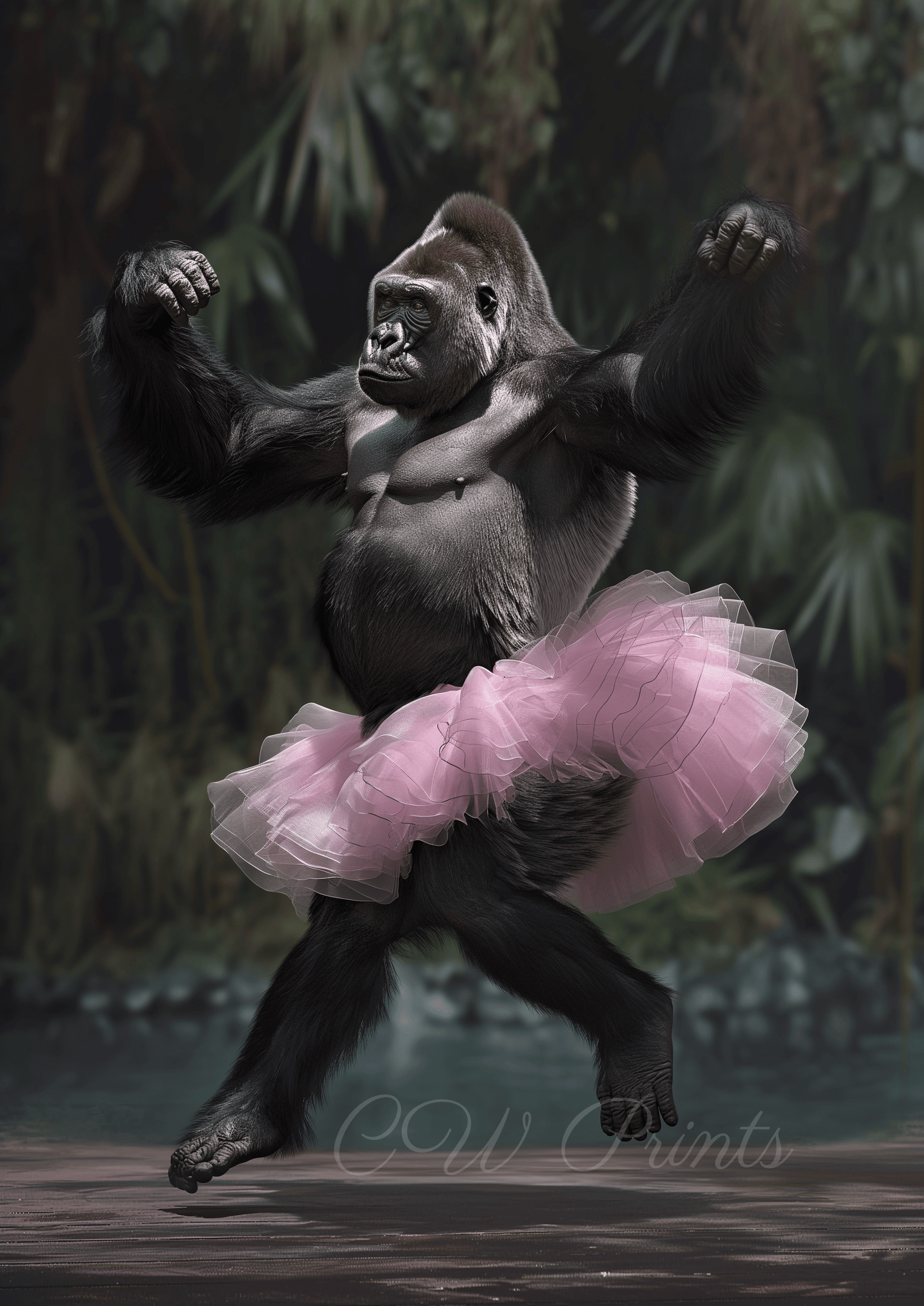 Gorilla in Pink Tutu Doing Ballet
