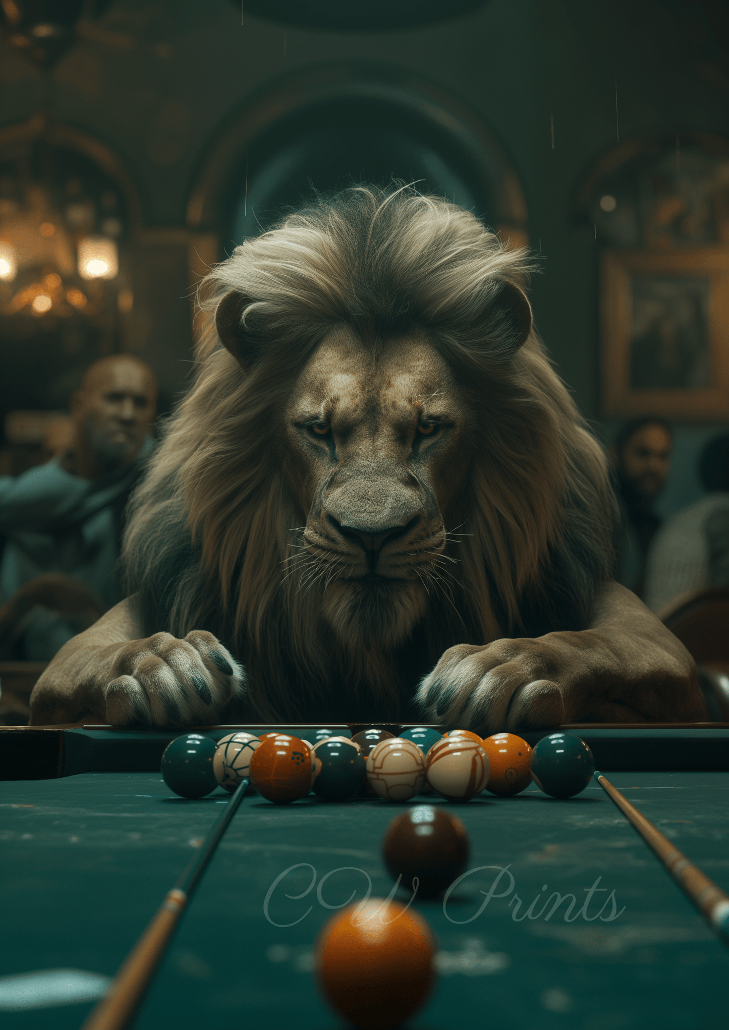 Lion playing pool