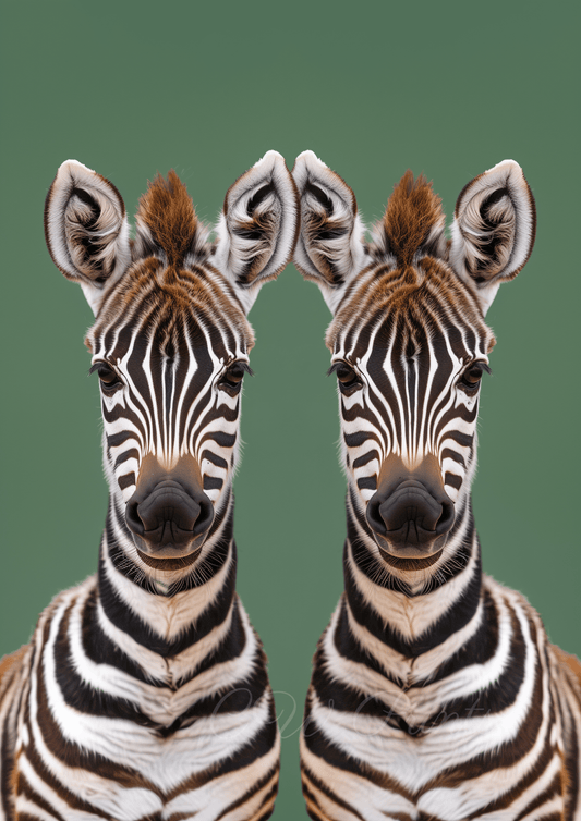 Twin Zebras Green - Nursery print