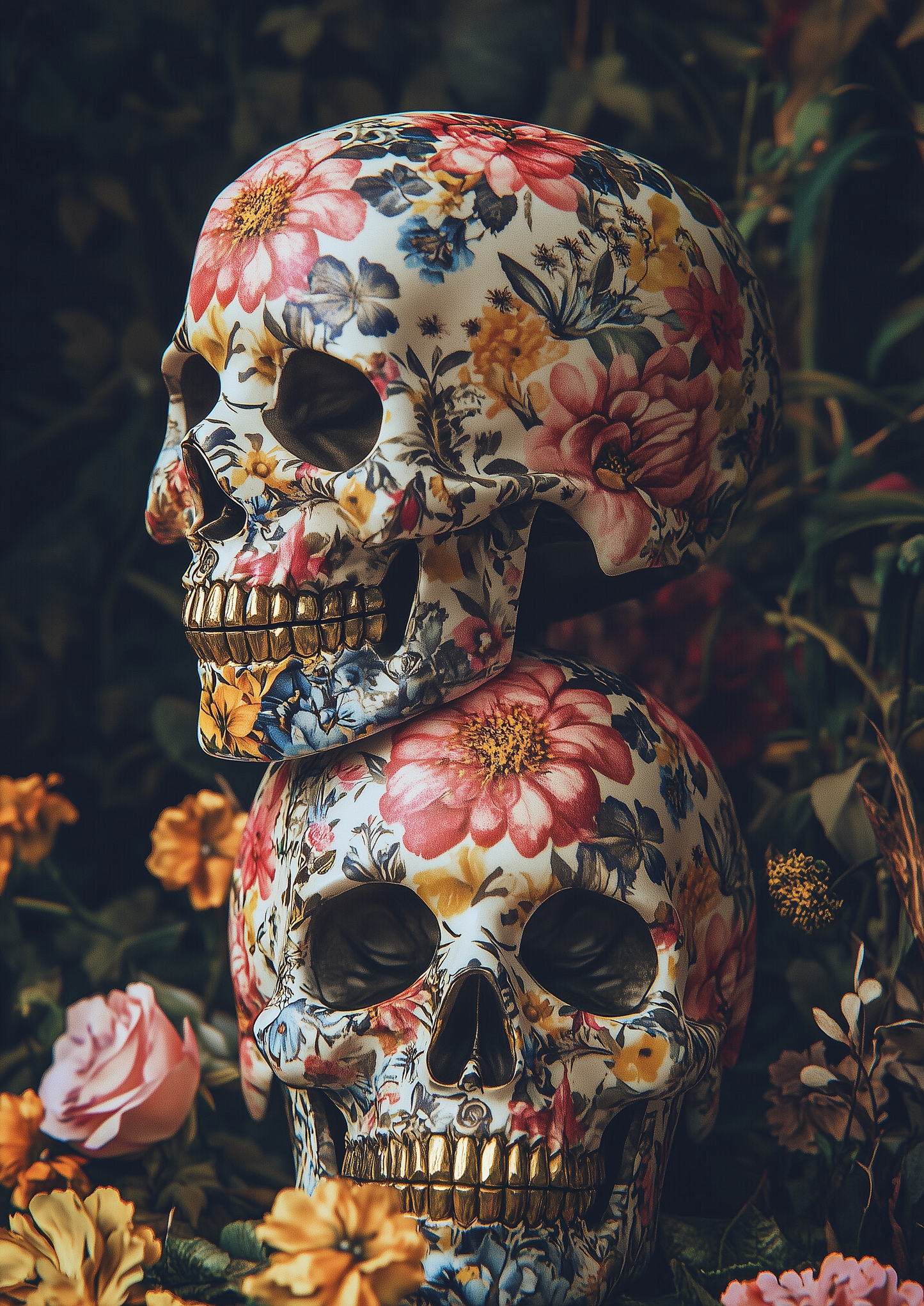 Skull Floral - Gold teeth