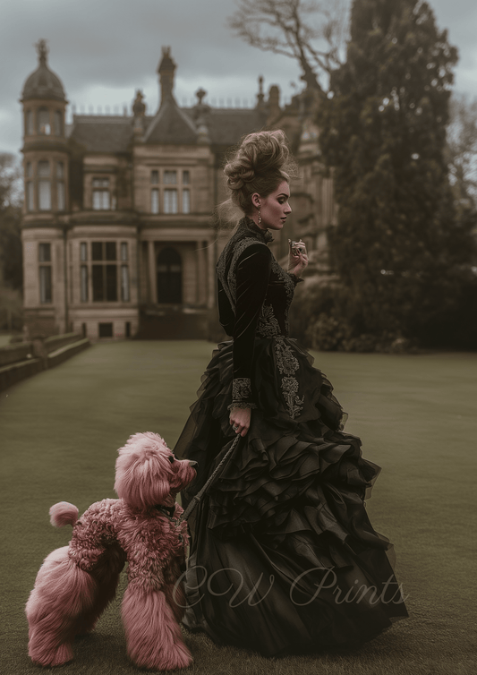 Elegant Baroness Woman and Poodle - Art for Home Wall Decor